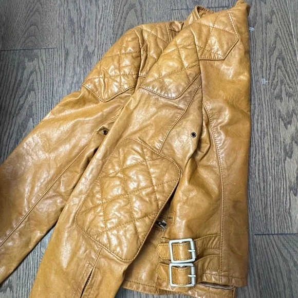 Ralph Lauren Kids Brown Leather Quilted Moto Jacket Size M 8/10 - Picture 5 of 9